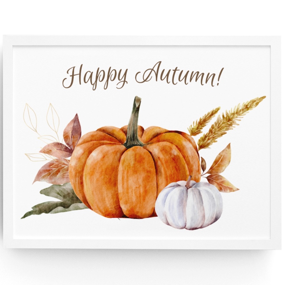 Wall Art Watercolor Floral Pumpkins Print Poster Card Unframed - Thanksgiving